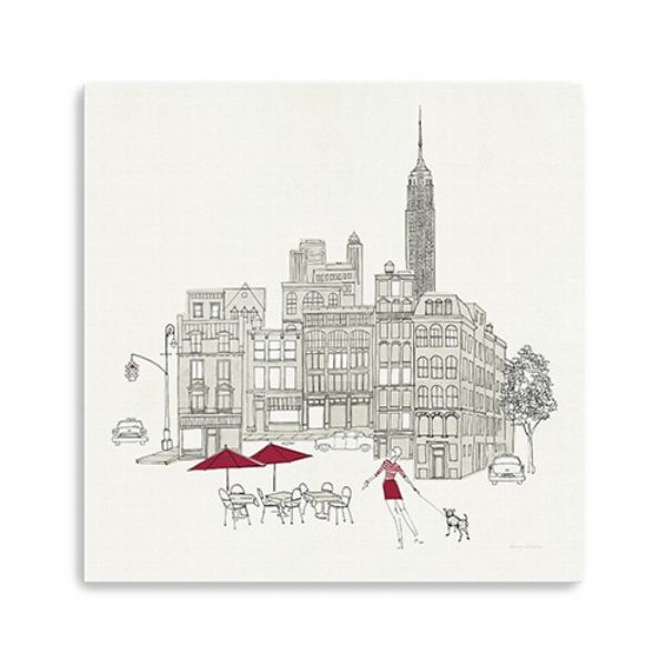40 in. NYC Cafe Line Work with Red Accents Canvas Wall Art, Red