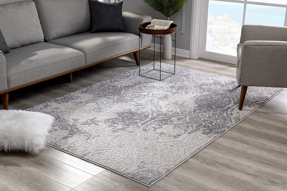 Cream & Gray Tinted Ogee Pattern Area Rug - 8 x 11 ft.