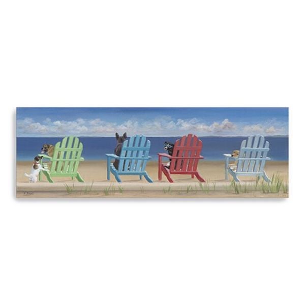 30 in. Dogs At The Beach Canvas Wall Art, Blue