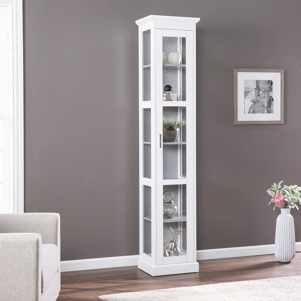 77.3 x 15.8 x 14 in. Cornice Molding Curio with Glass Door, White