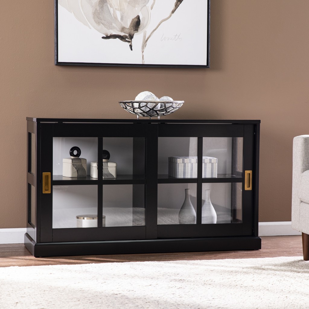 Dynasty Contemporary Black & White Low Curio Cabinet