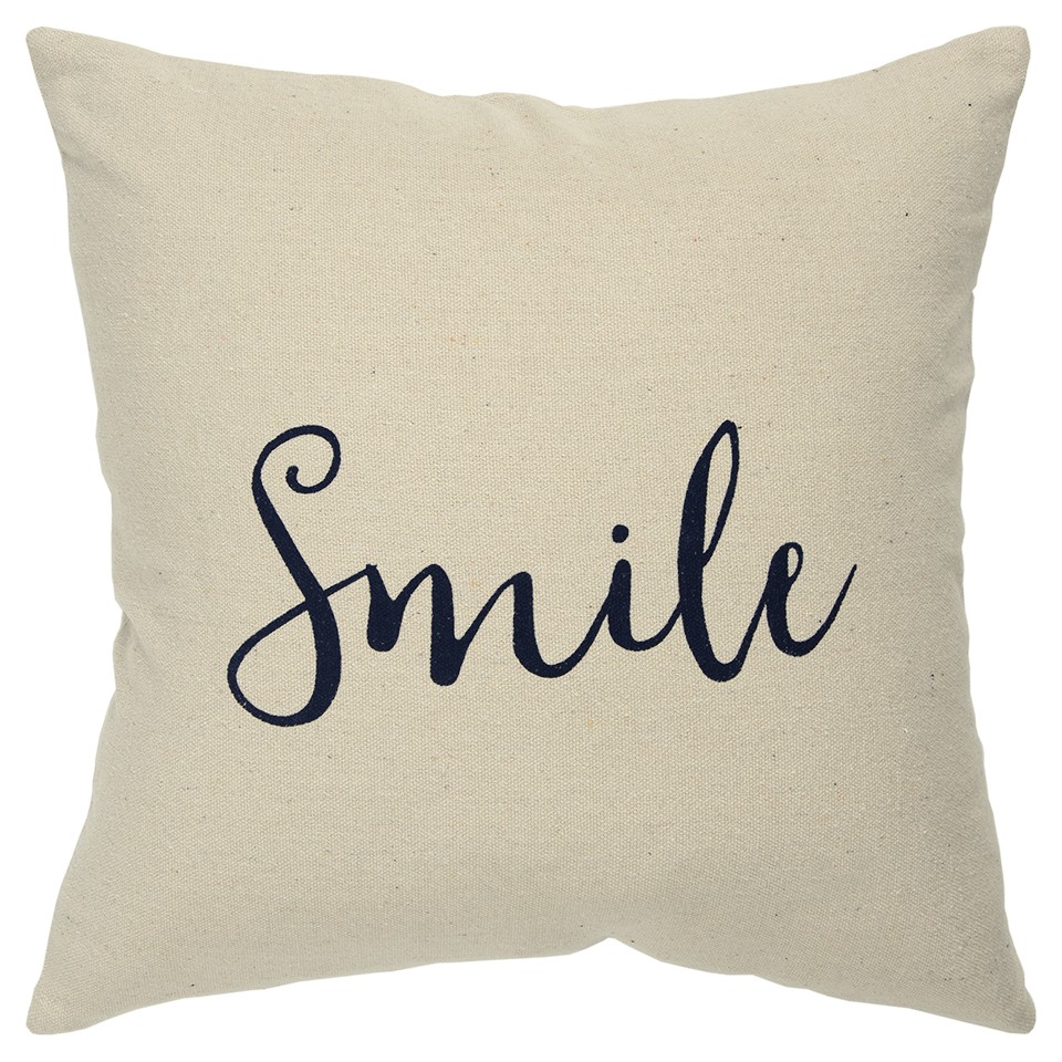Black & Taupe Canvas Smile Throw Pillow, Natural