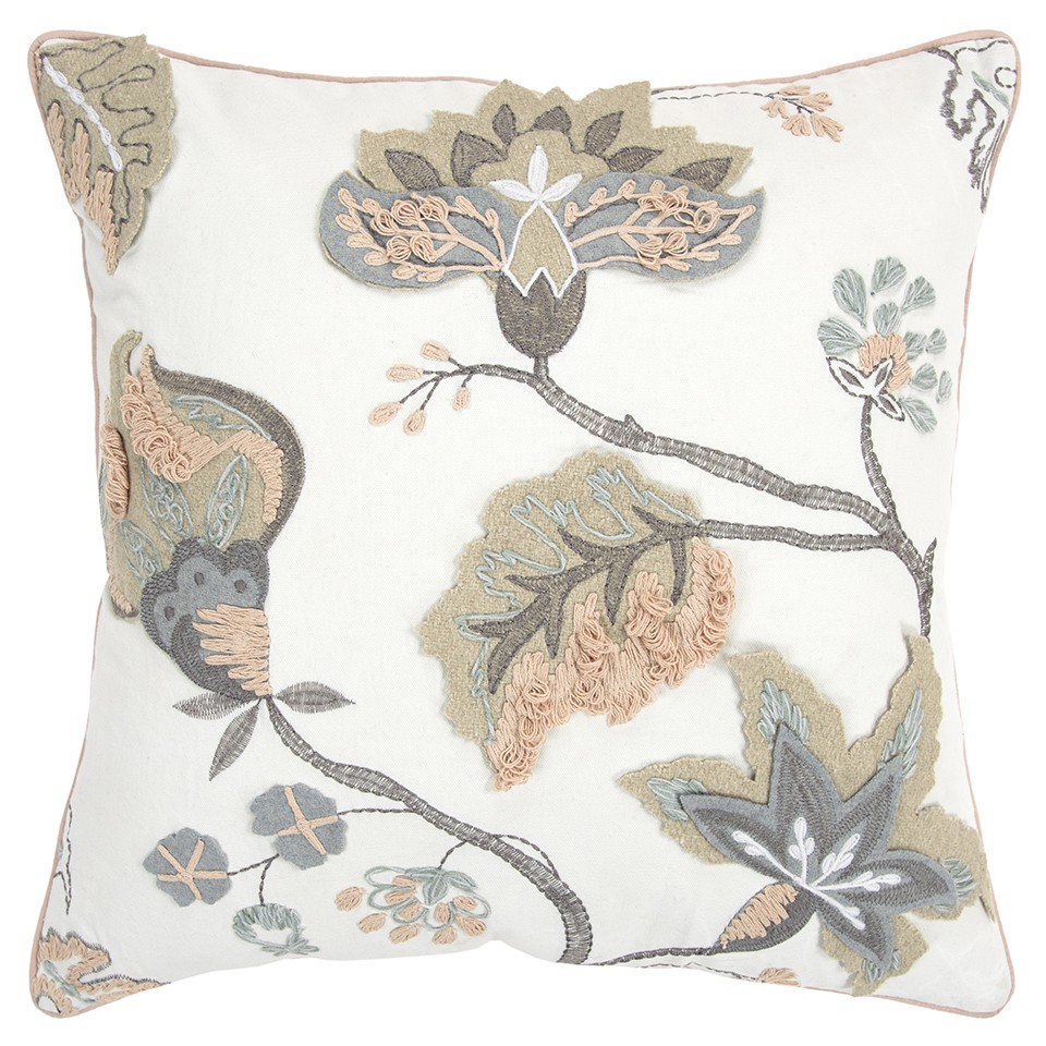 403366 20 x 20 x 625 in. Floral Jacobean Pattern Throw Pillow, White