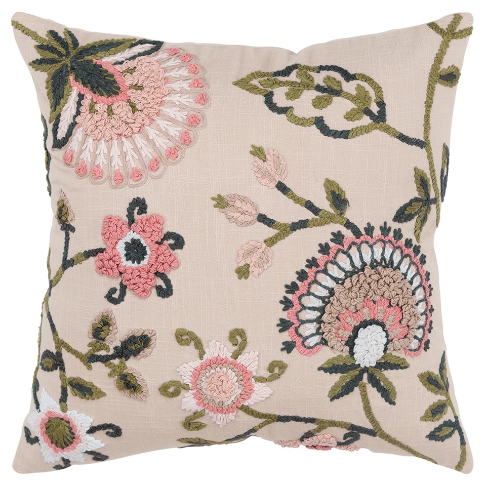 403367 Blush Botanical Pattern Embroidered Throw Pillow