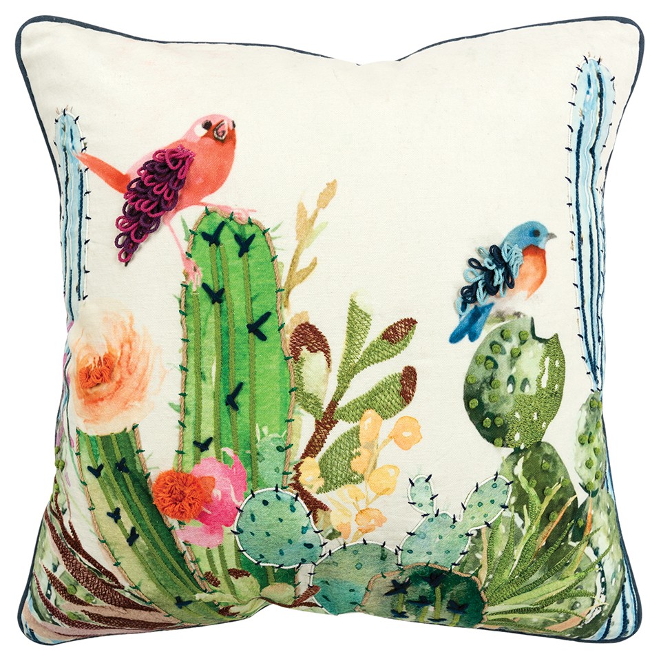 Botanical Garden Throw Pillow, White, Aqua & Green