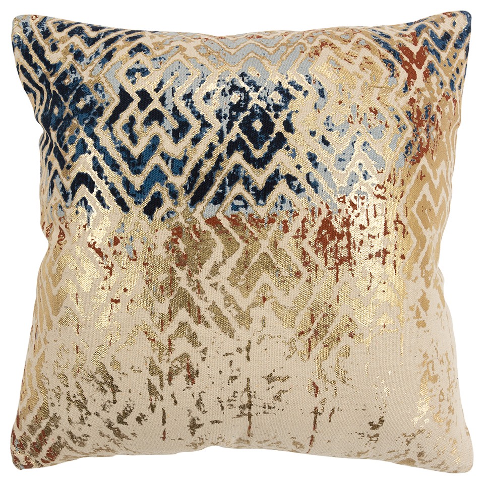 Beige & Navy Distressed Retro Modern Throw Pillow, Gold & Natural