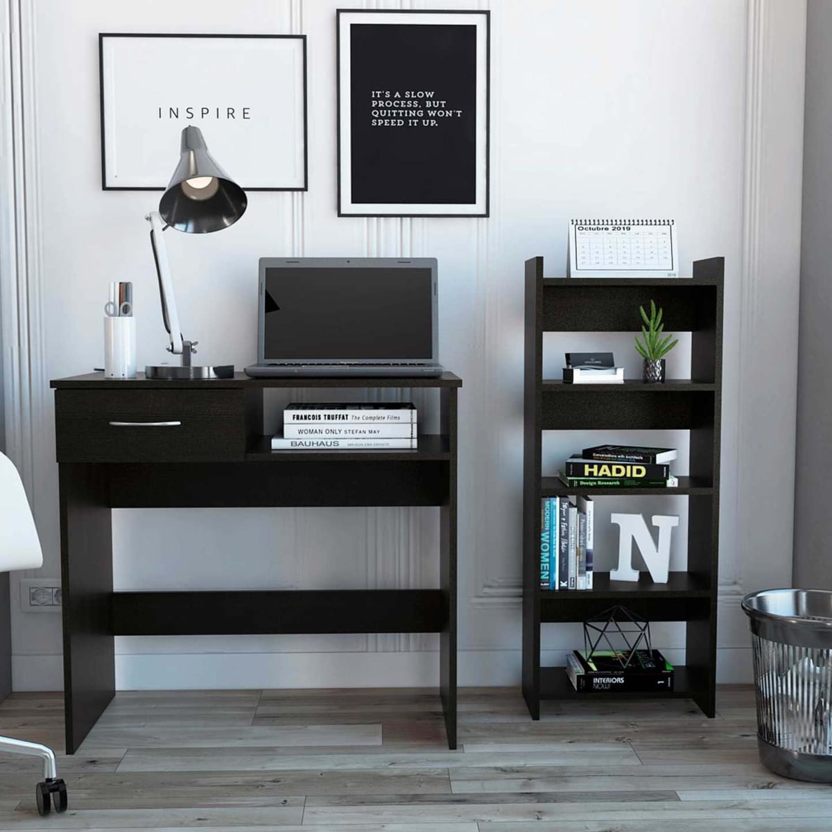 Mod Black Desk & Bookshelf Set