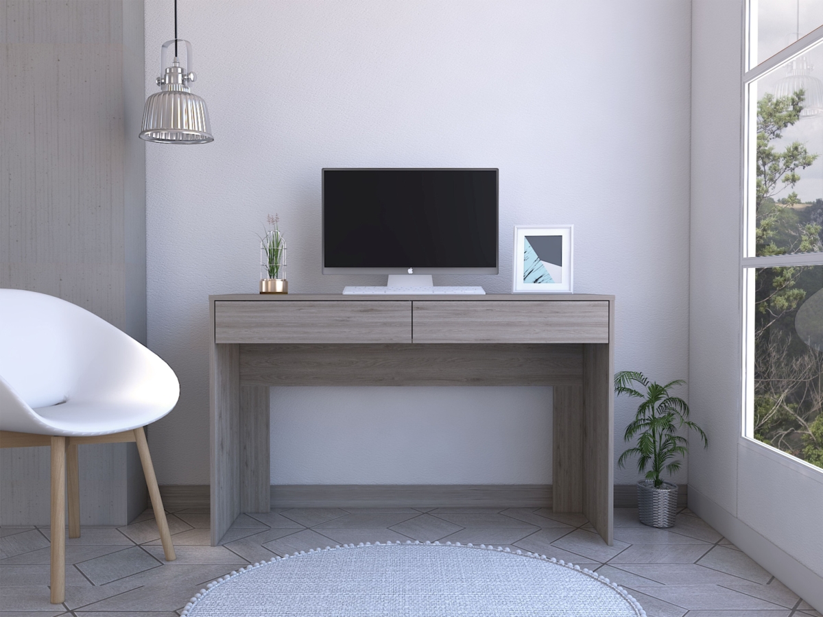 Clio Computer Desk with Two Drawers, Light Gray