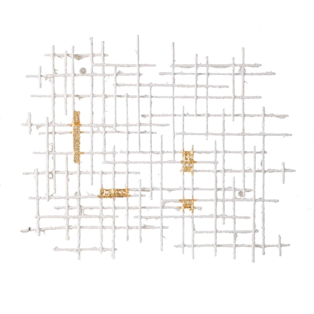 Contemporary Large White & Gold Geo Grid Wall Art