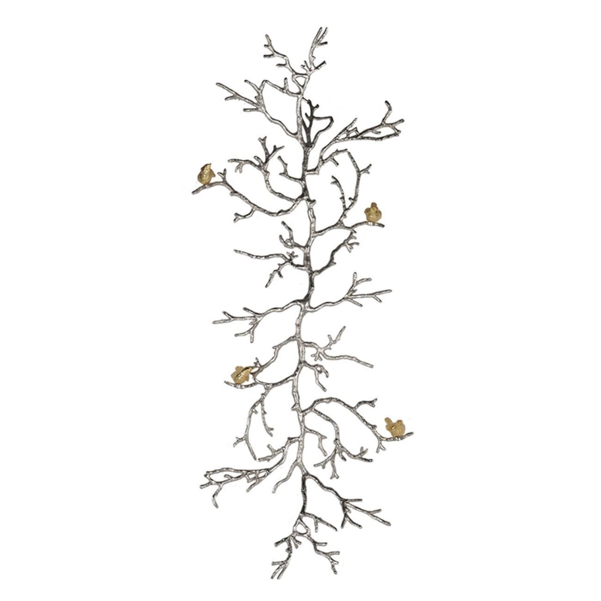 44 in. Modern Silver Branch & Golden Birds Wall Art, White