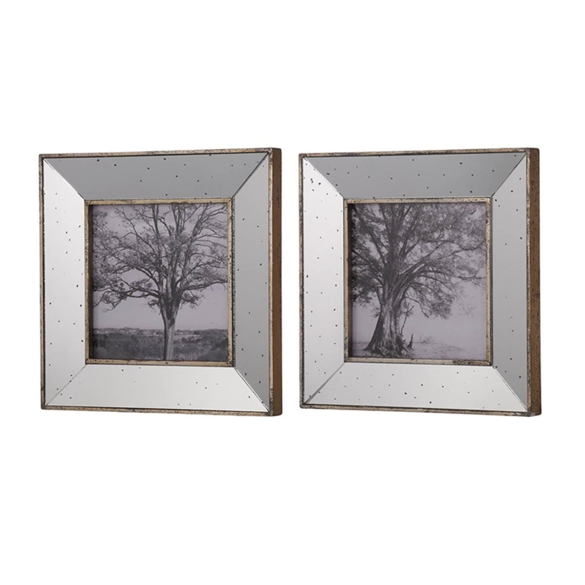 Vintage Style Mirrored Square Picture Frames, Grey - Set of 2