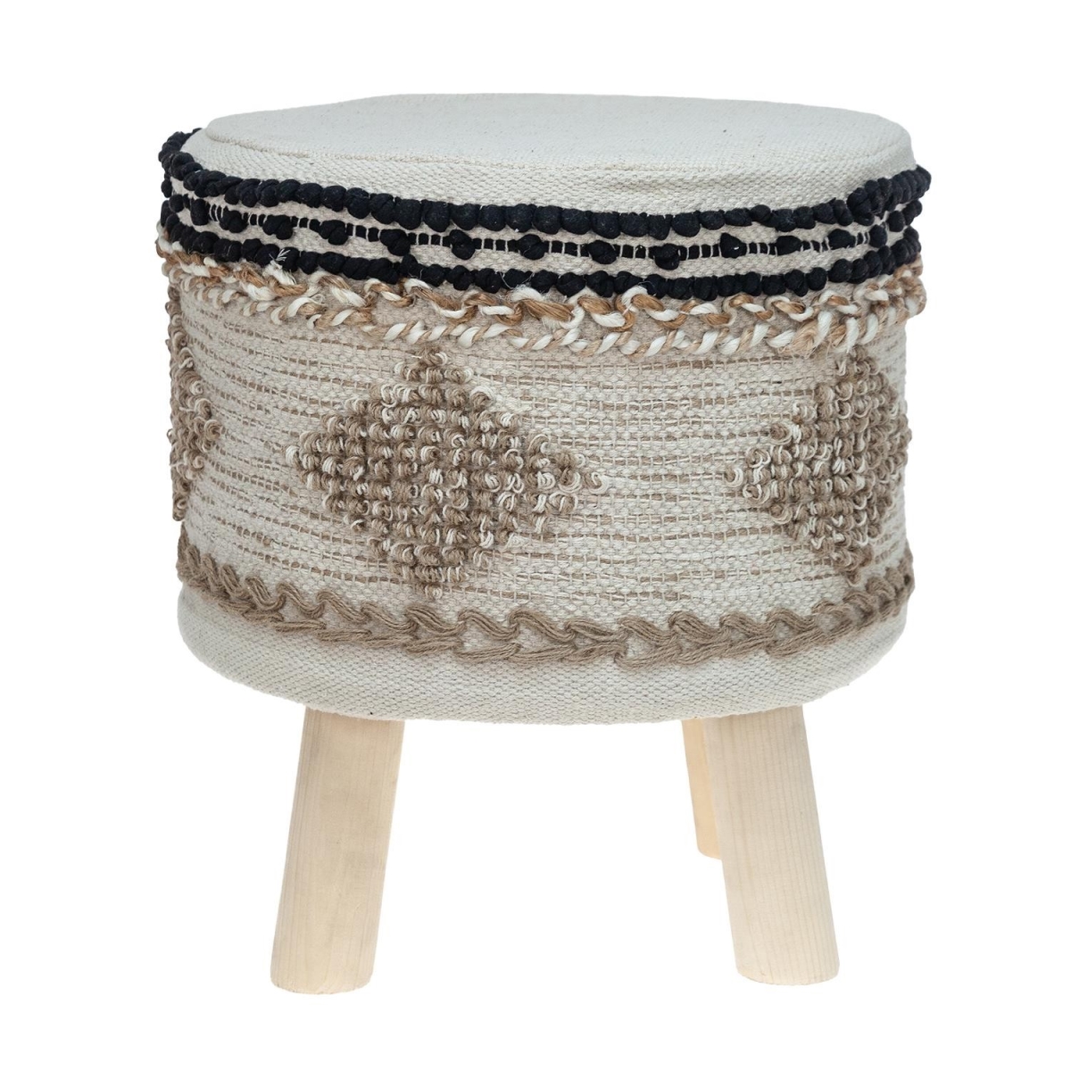 Boho Beige & Black Cotton Jute Stool