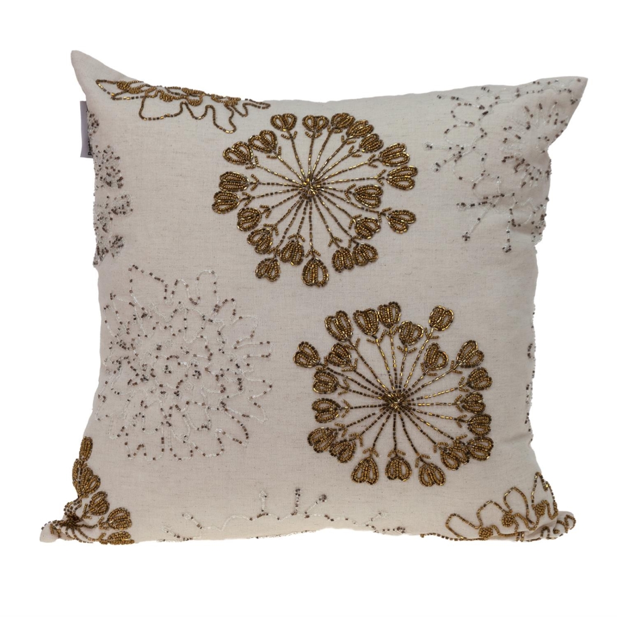 402699 Natural & Golden Metallic Beaded Decorative Throw Pillow -  HomeRoots