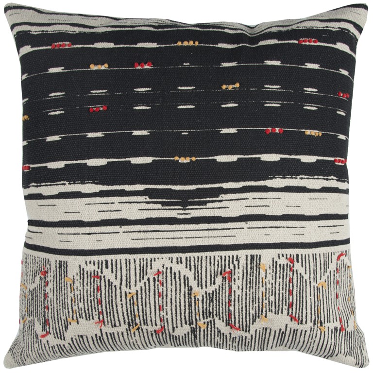 Black & White Kantha Stitch & Knots Throw Pillow