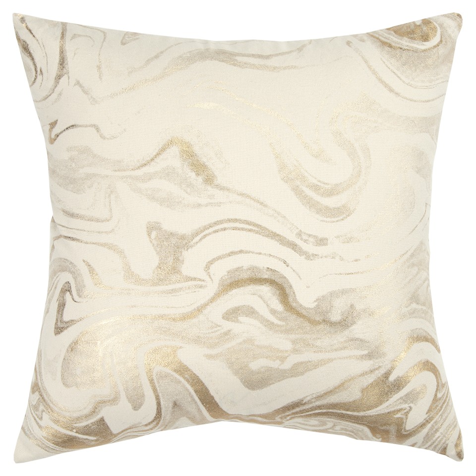 403288 Dreamy Gold & Ivory Marble Pattern Throw Pillow