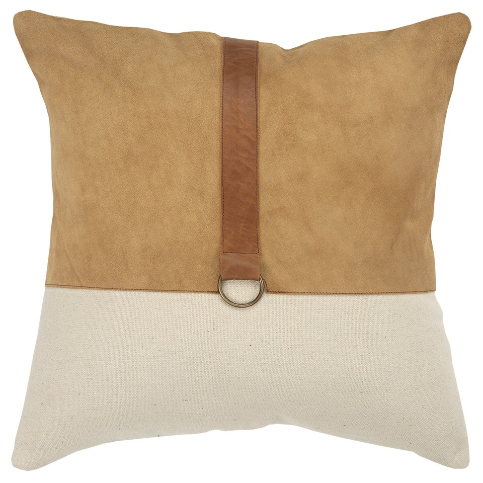 Brown & Beige Leather Band Modern Throw Pillow, Natural & Camel