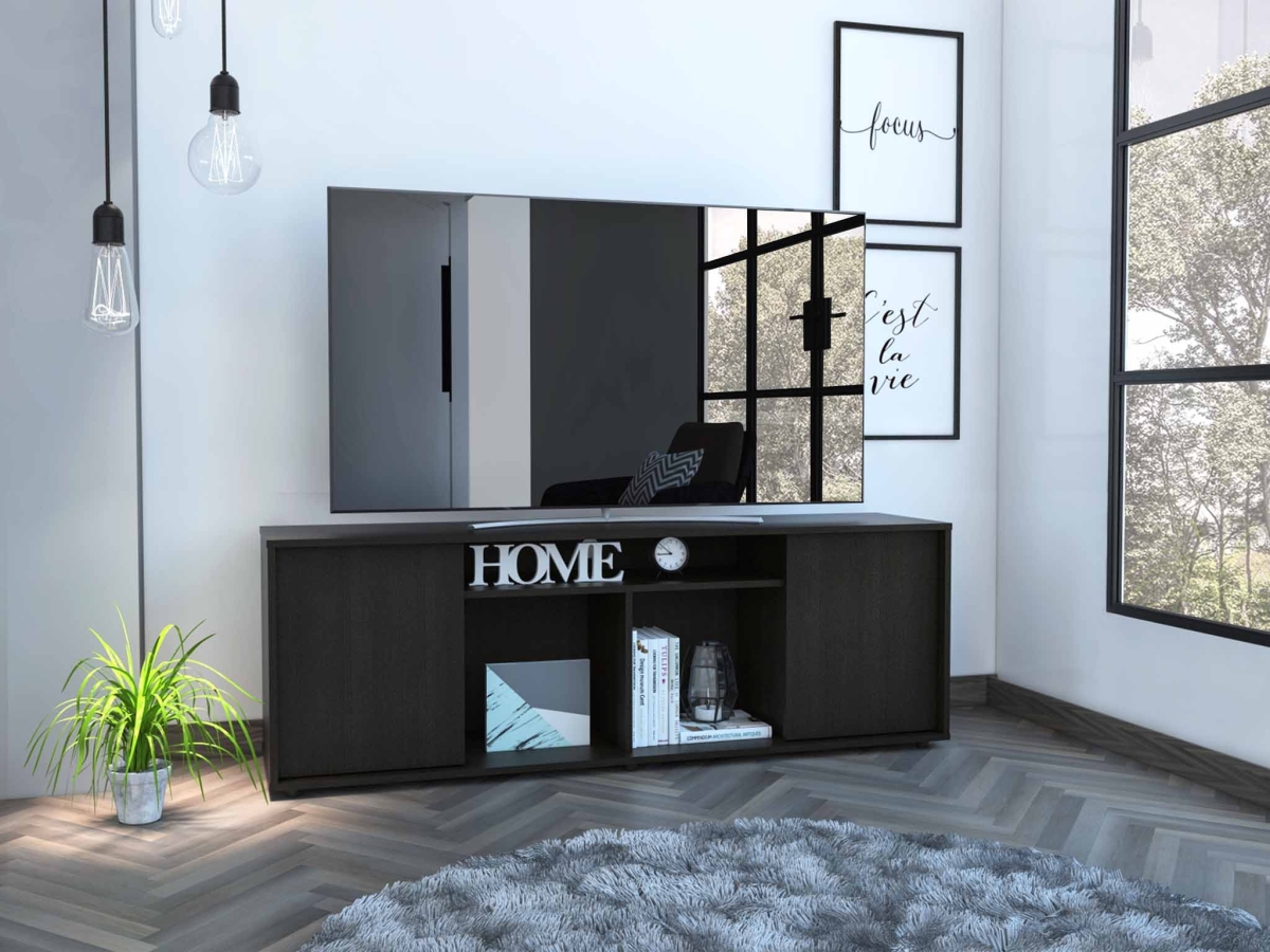 Picture of HomeRoots 403731 Black TV Stand Media Center with Two Cabinets