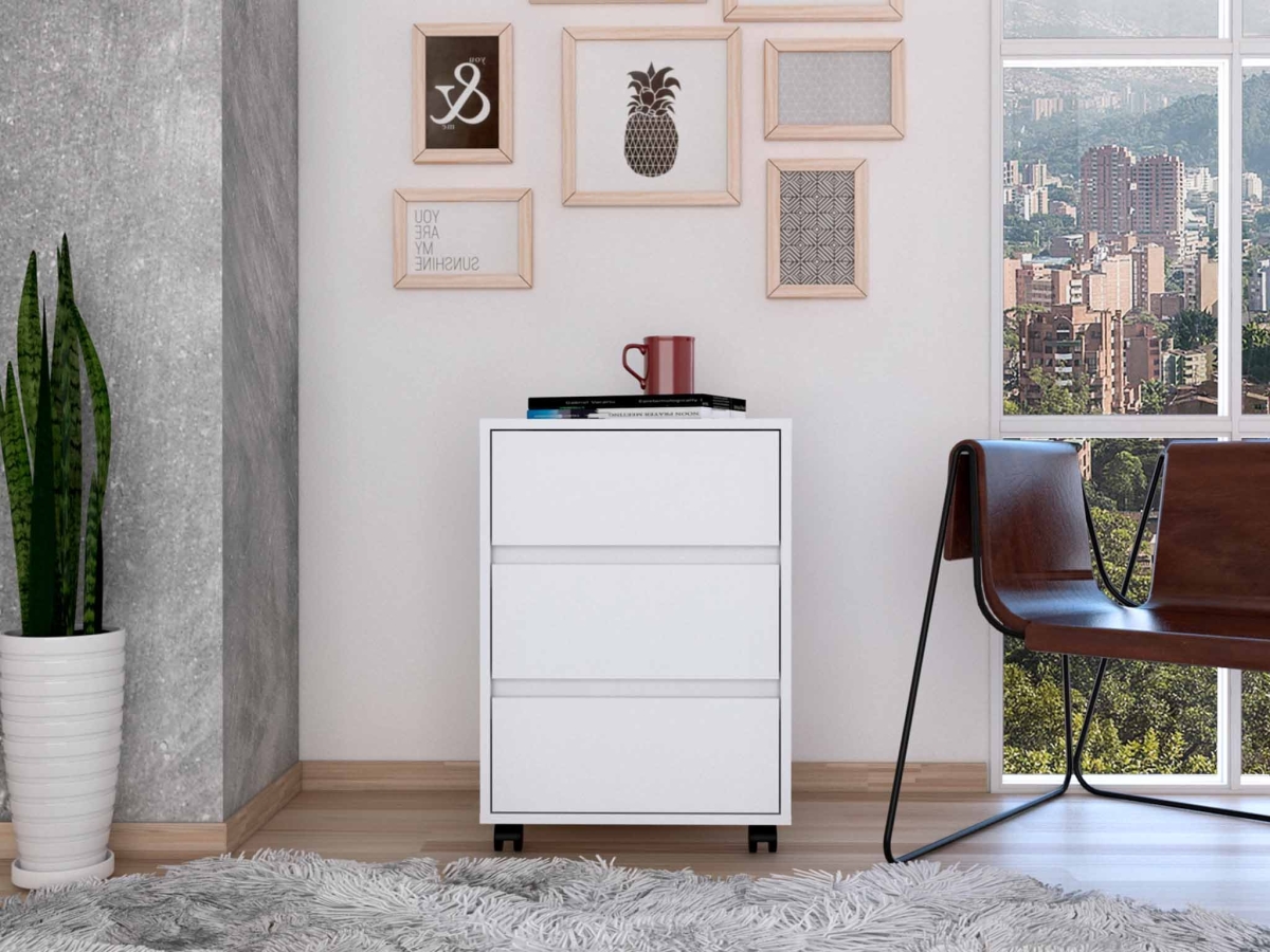 403736 Three Drawer Rolling Cabinet, White