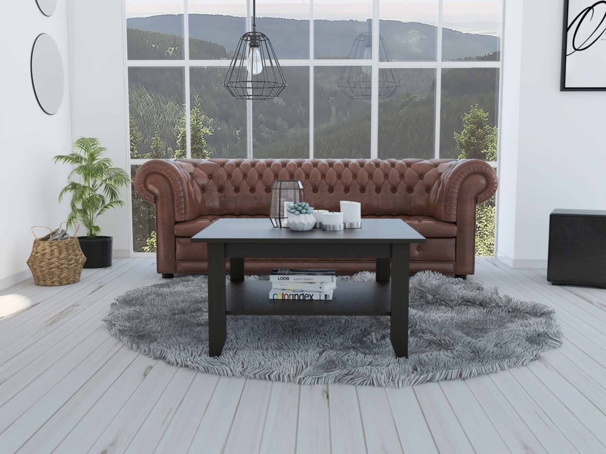 403740 Modern Jet Black Coffee Table with Shelf