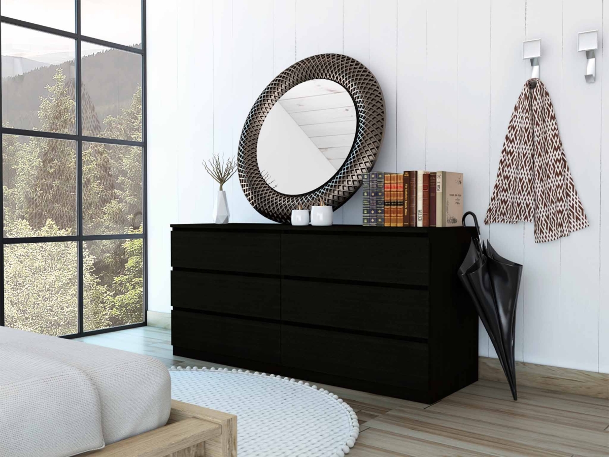 60 in. Black Six Drawer Double Dresser