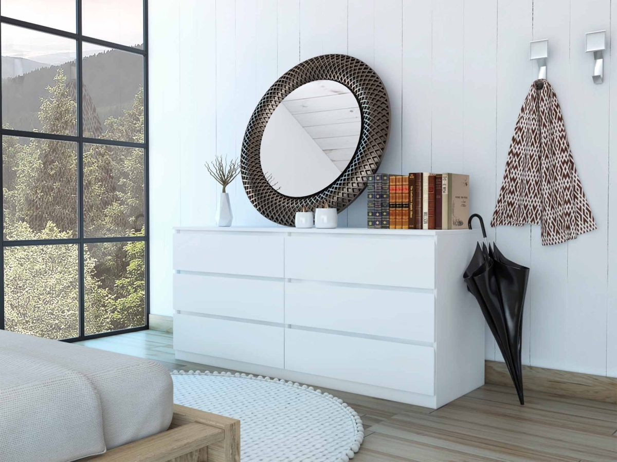 60 in. White Six Drawer Double Dresser