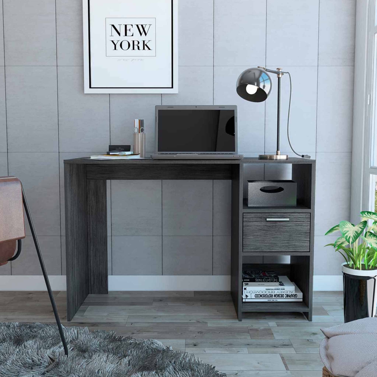 403776 Boko Modern Computer Desk, Gray Oak