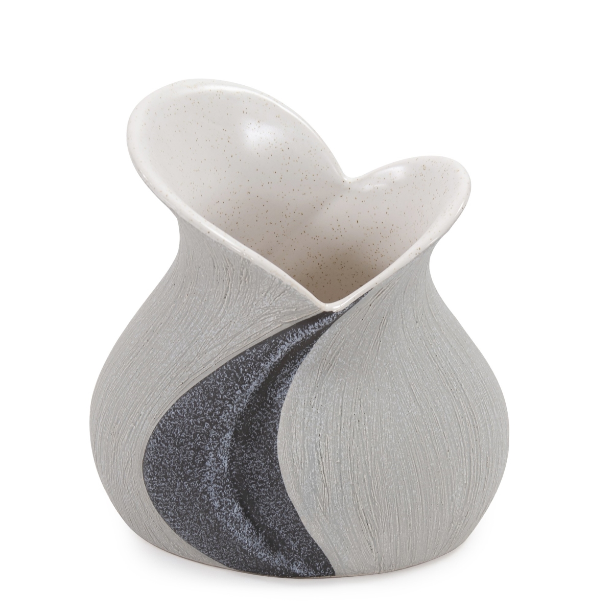 Picture of HomeRoots 401234 Modern Organic Two Tone Gray Speckle Low Ceramic Vase