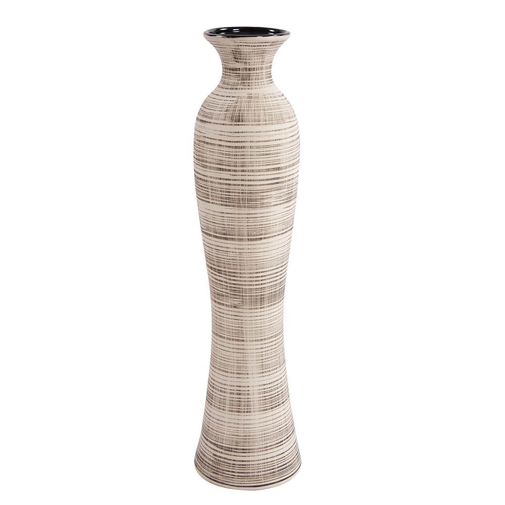 Picture of HomeRoots 401238 Modern Farmhouse Latte Striped Ceramic Floor Vase