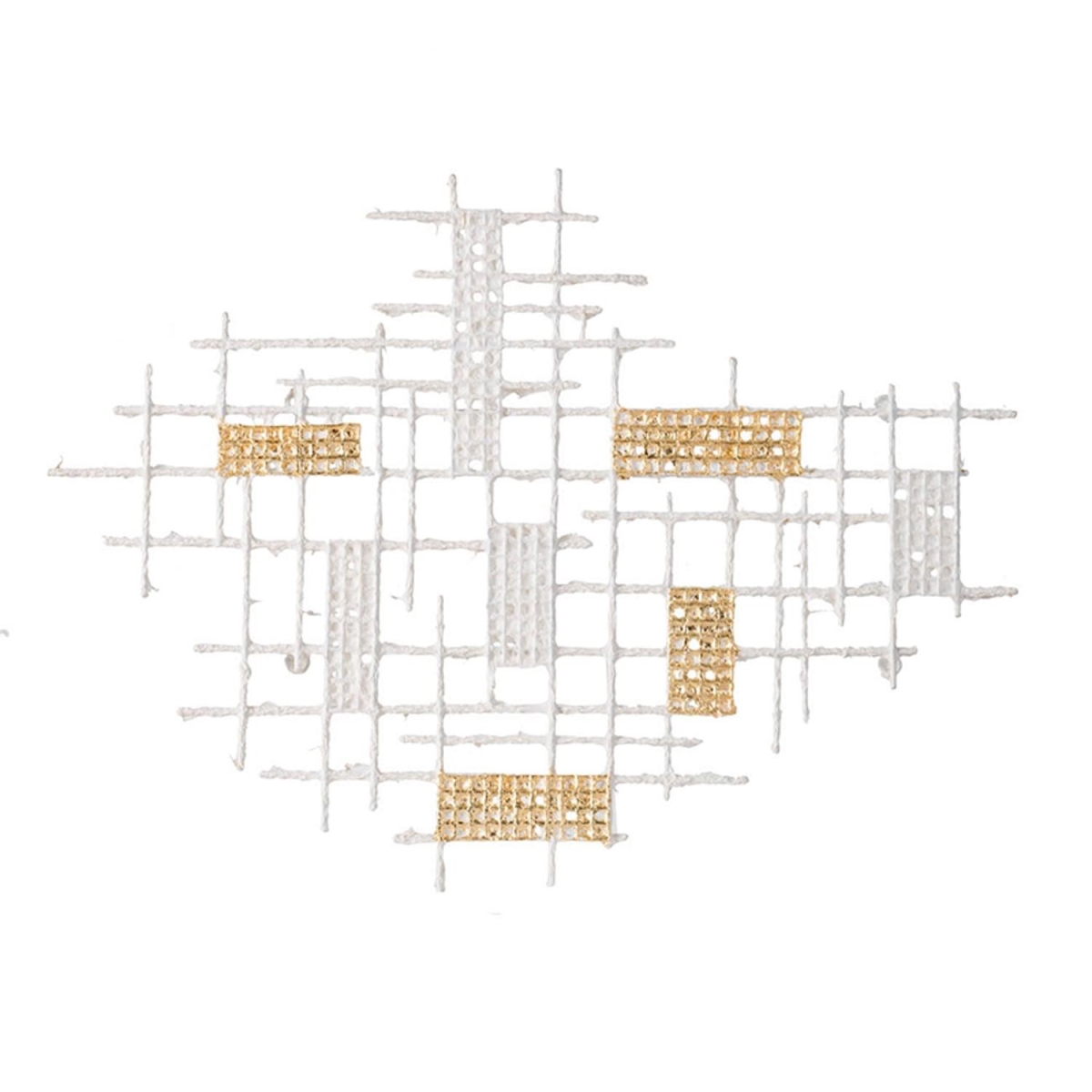 Contemporary White & Gold Geo Grid Wall Art, White