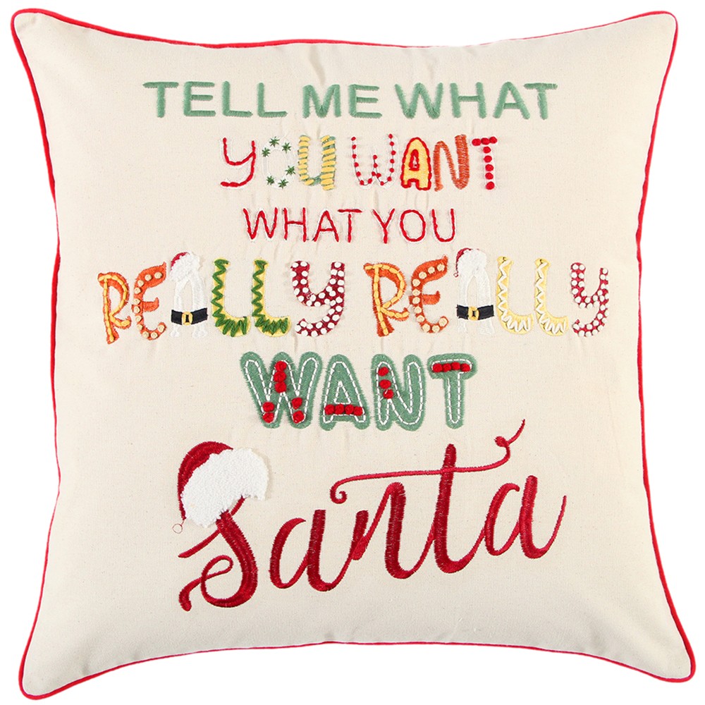 Ivory & Red Cheeky Santa Sentiment Throw Pillow