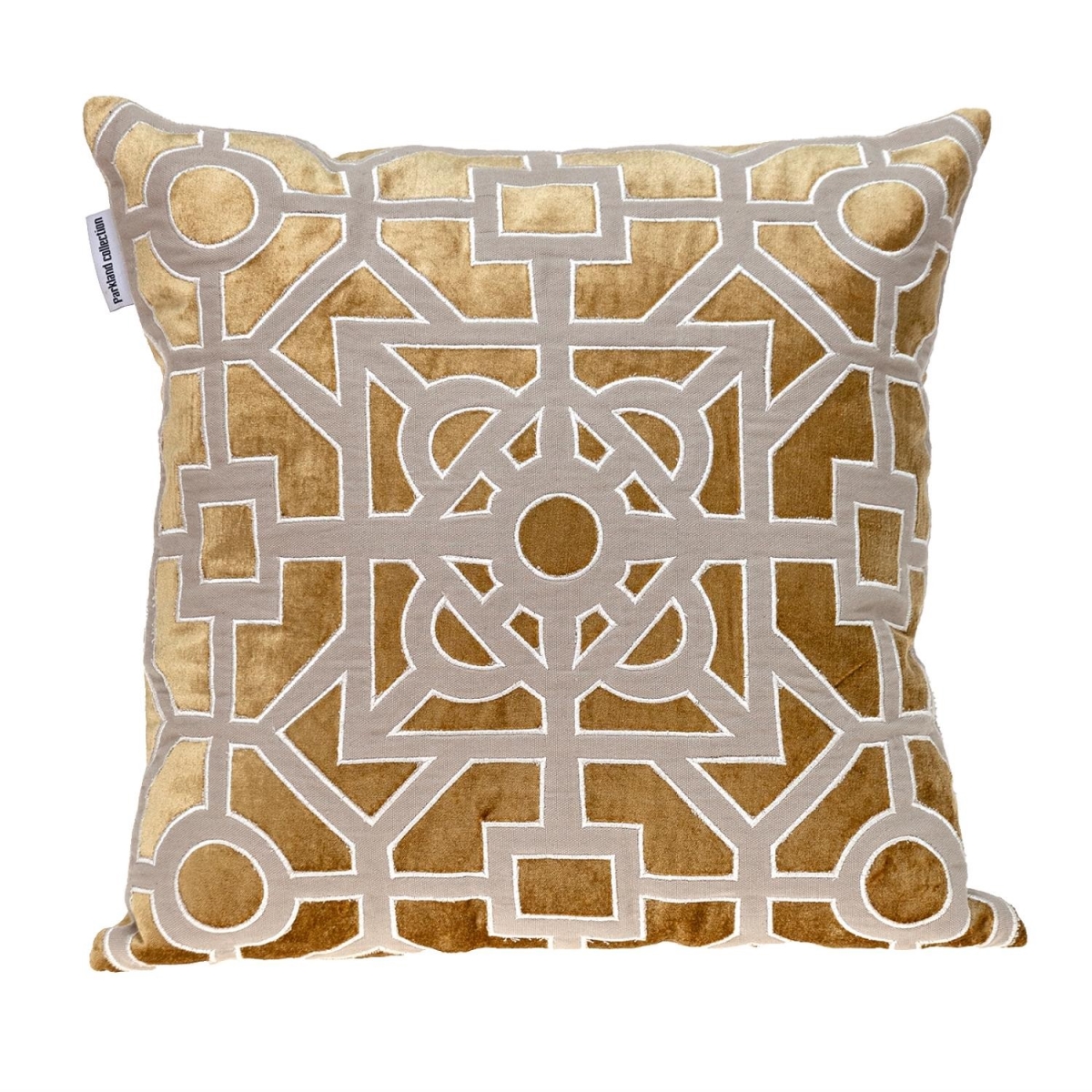 Dark Beige & Gold Lattice Velvet Throw Pillow