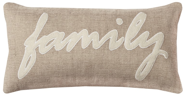 Tan & Natural Family Felt Applique Burlap Throw Pillow