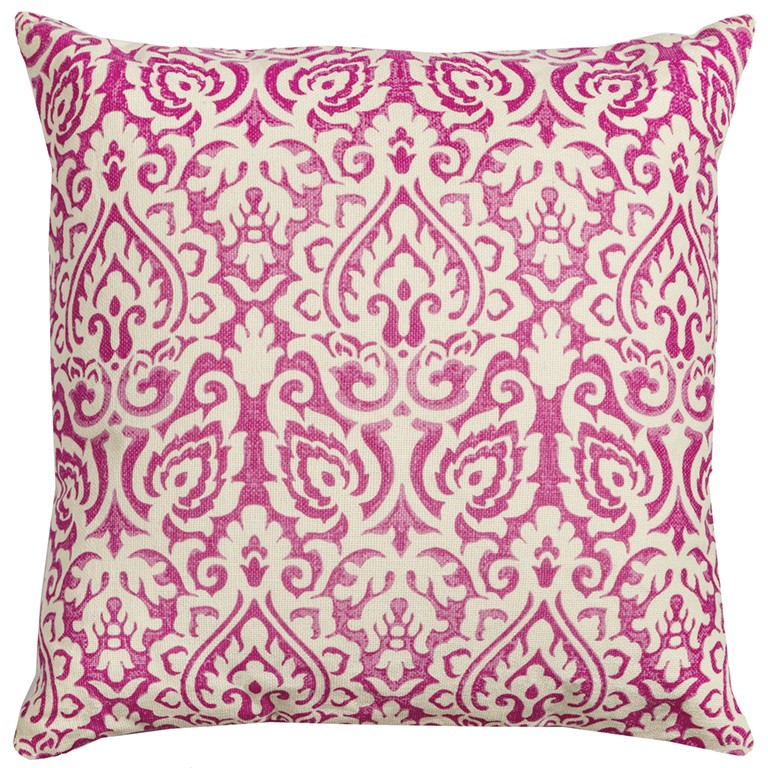 Distressed Damask Throw Pillow, Pink & White