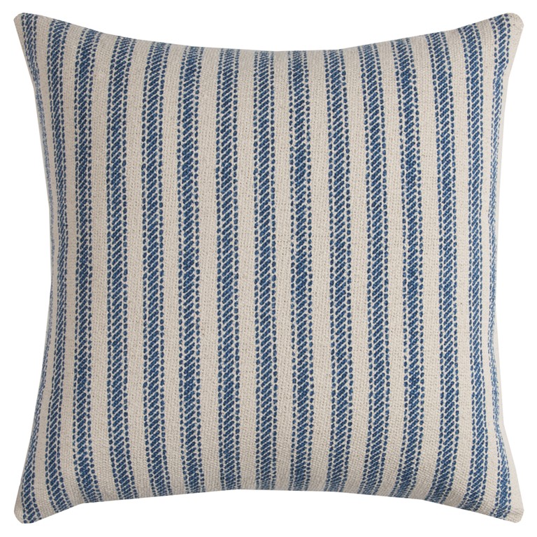 403221 Blue Natural Ticking Stripe Throw Pillow