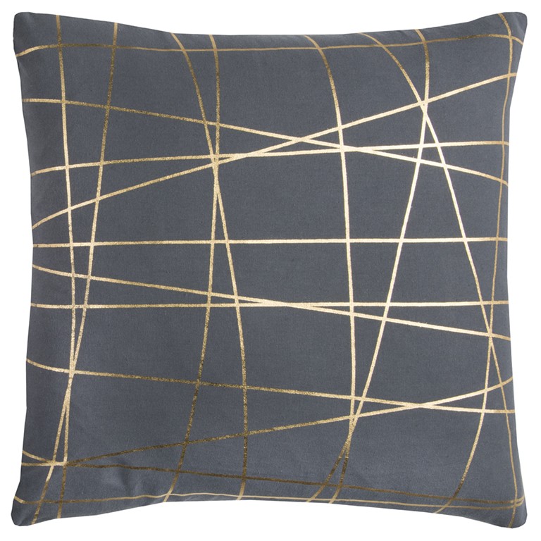 403246 Contemporary Linework Throw Pillow, Gray & Gold