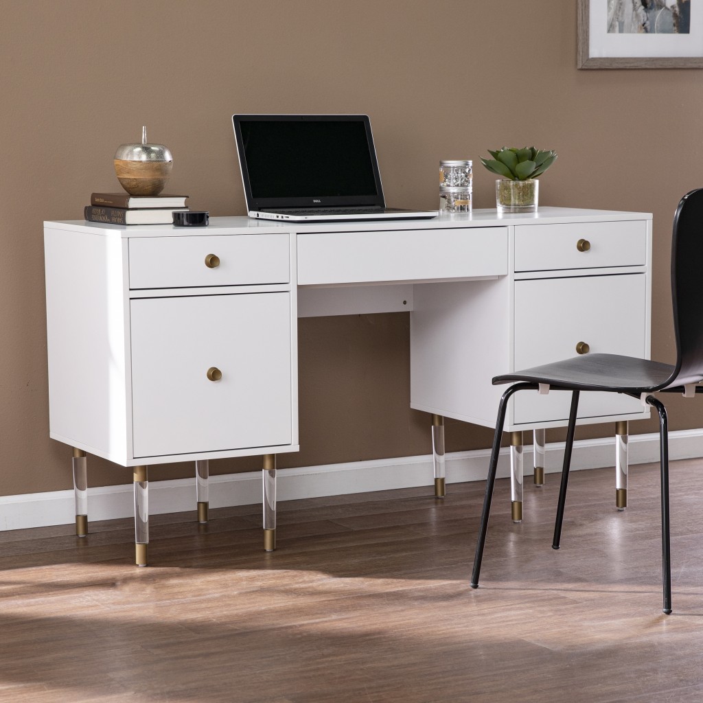 402071 White Wood & Acrylic Writing Desk