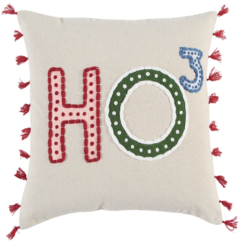 Beige & Red Holiday Whimsical Throw Pillow, Natural