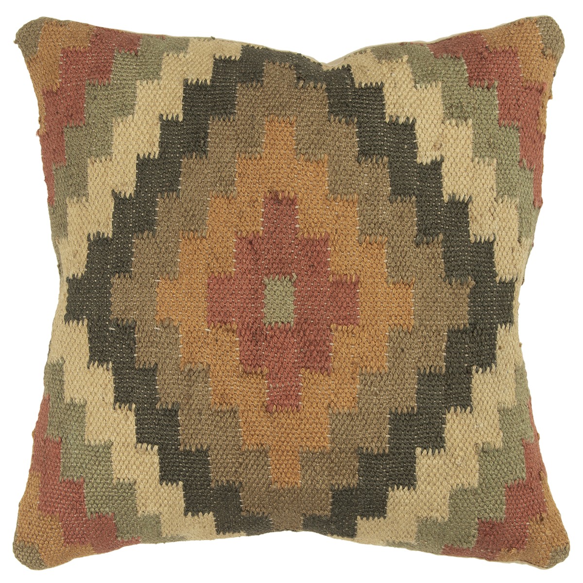 Brown & Beige Kilim Down Filled Throw Pillow, Multi & Earth Tones
