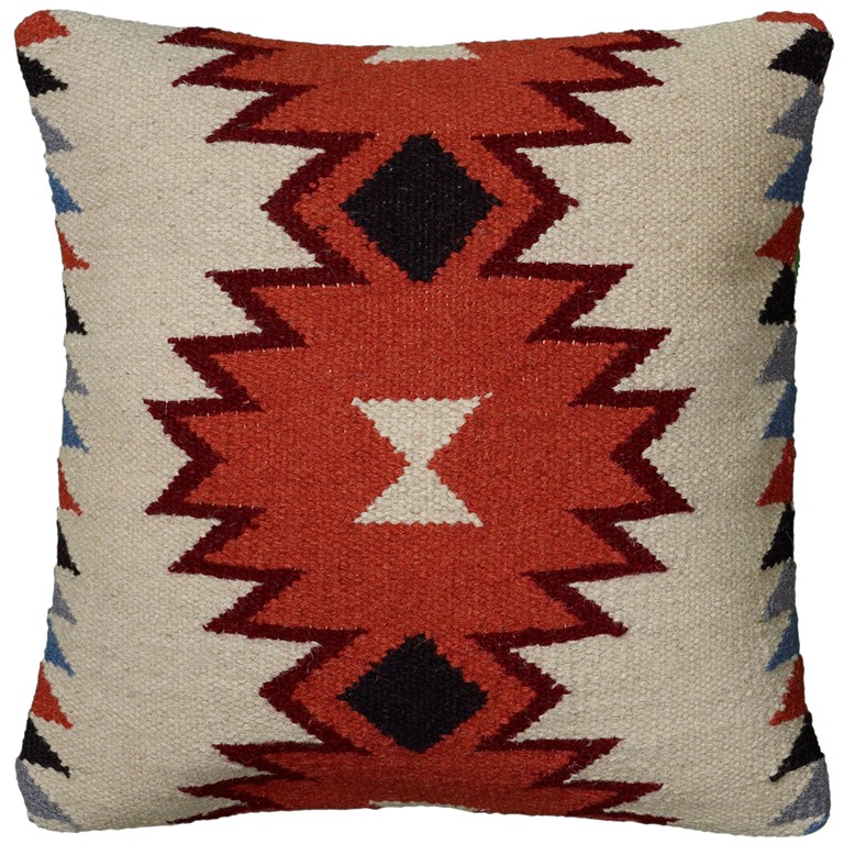 Ivory & Orange Kilim Down Filled Throw Pillow