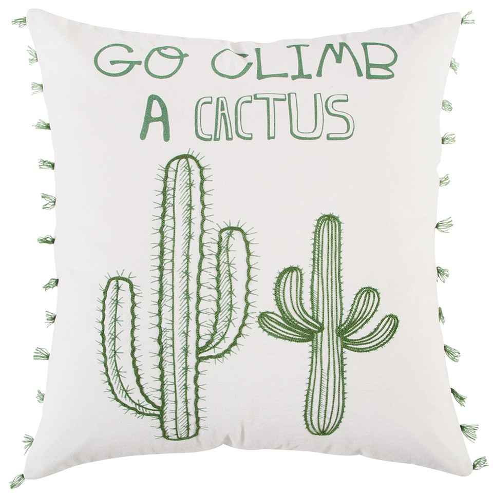 Climb A Cactus Throw Pillow, White & Green