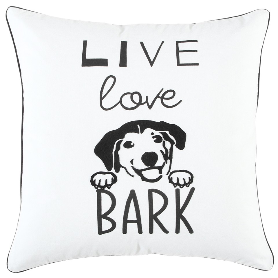 Black & White Live Love Bark Modern Throw Pillow