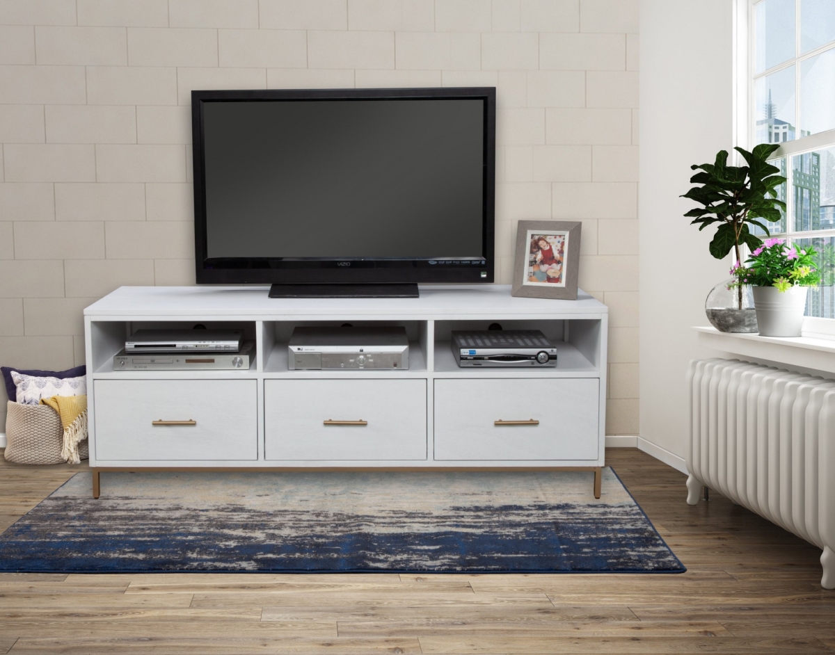 24 x 64 x 18 in. Glam White & Gold TV Console
