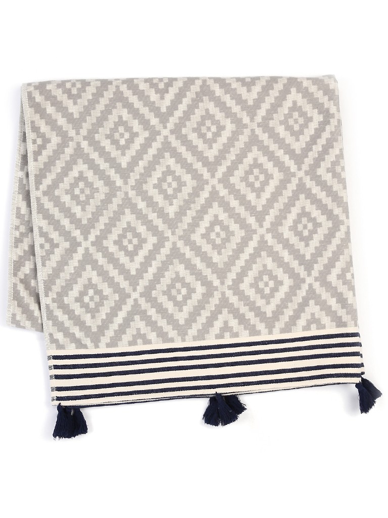 Gray Tribal Design Turkish Towel Beach Blanket, Multi Color