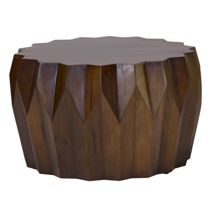 401811 Mango Round Modern Scallop Solid Wood Coffee Table, Brown