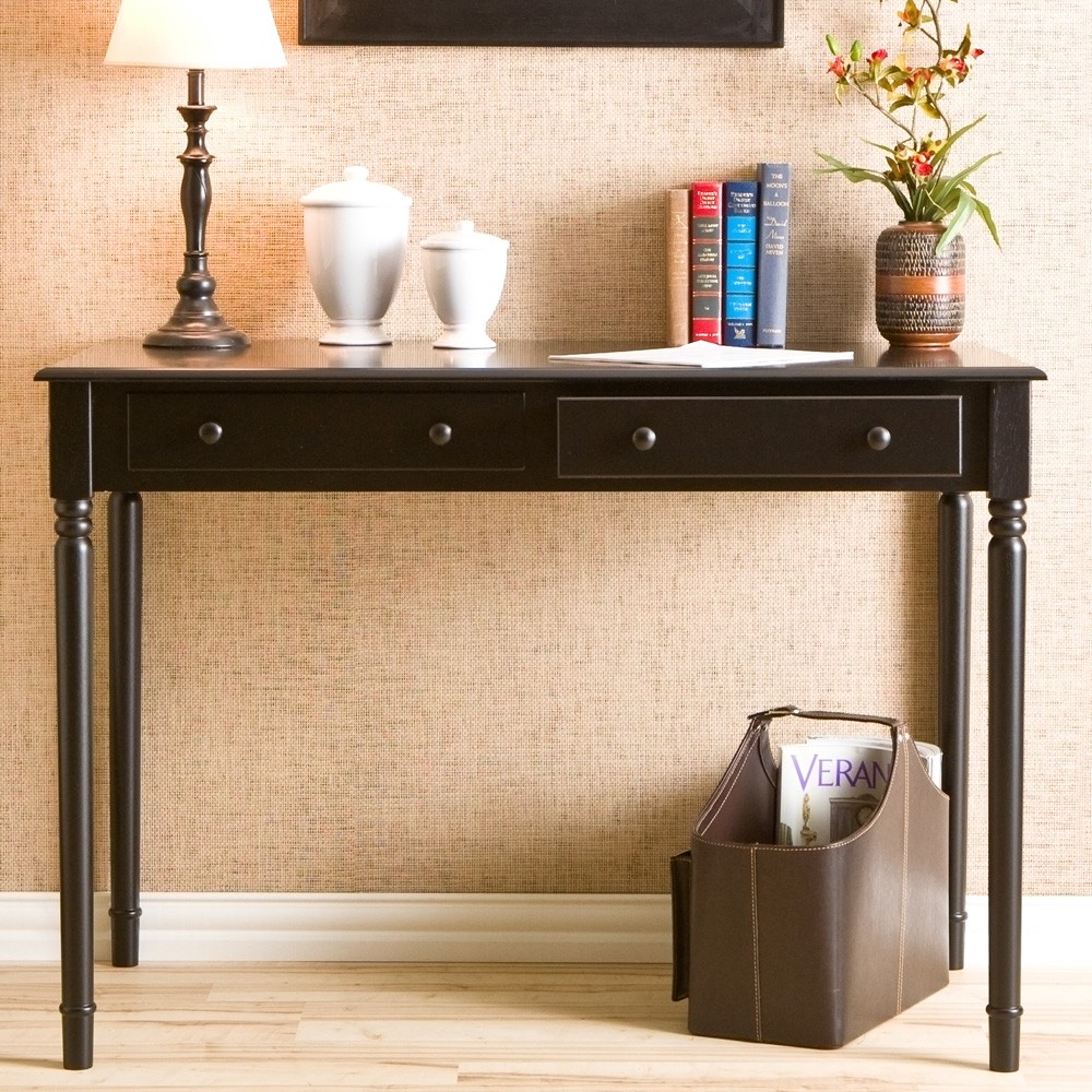 Picture of HomeRoots 402019 Satin Desk with Drawers&#44; Black