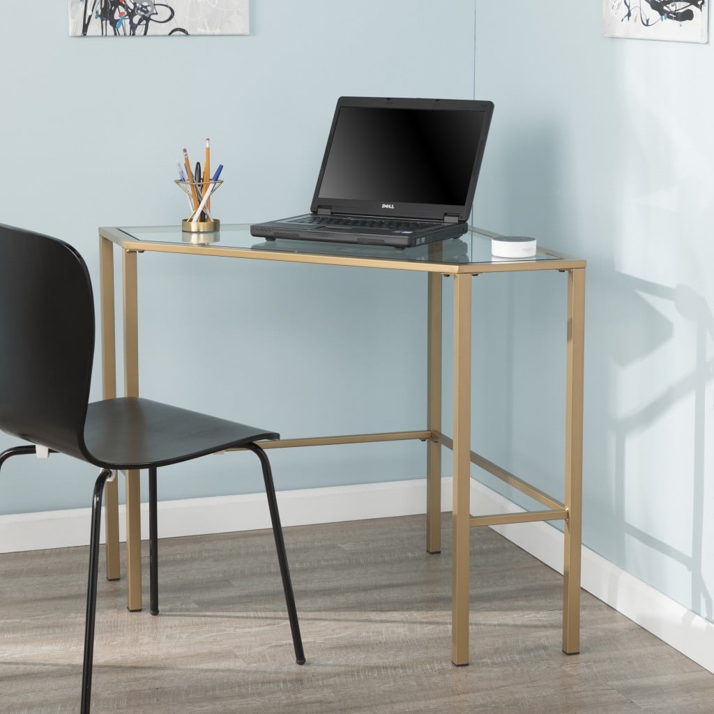 Soft Gold Metal & Glass Corner Desk