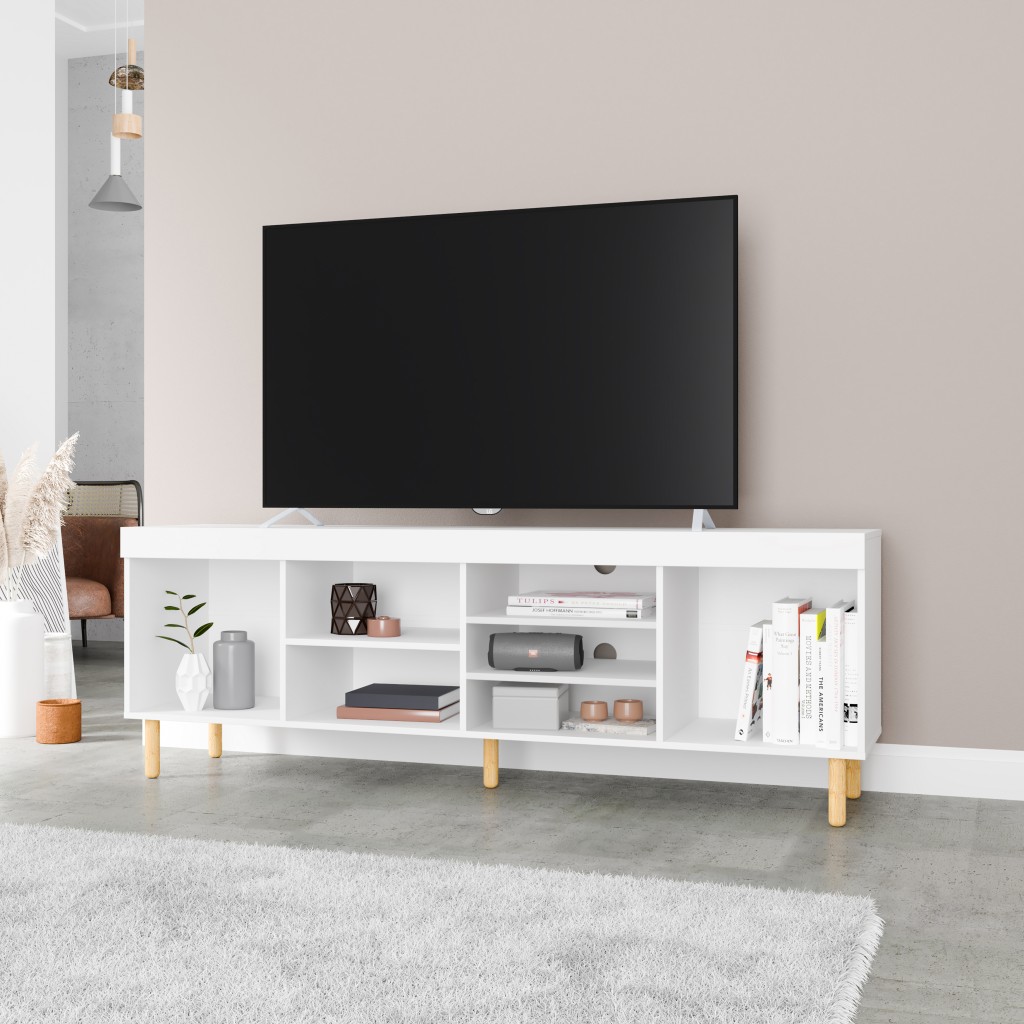 Picture of HomeRoots 403103 Iko White Modern TV Stand Open Cubbie Media Center