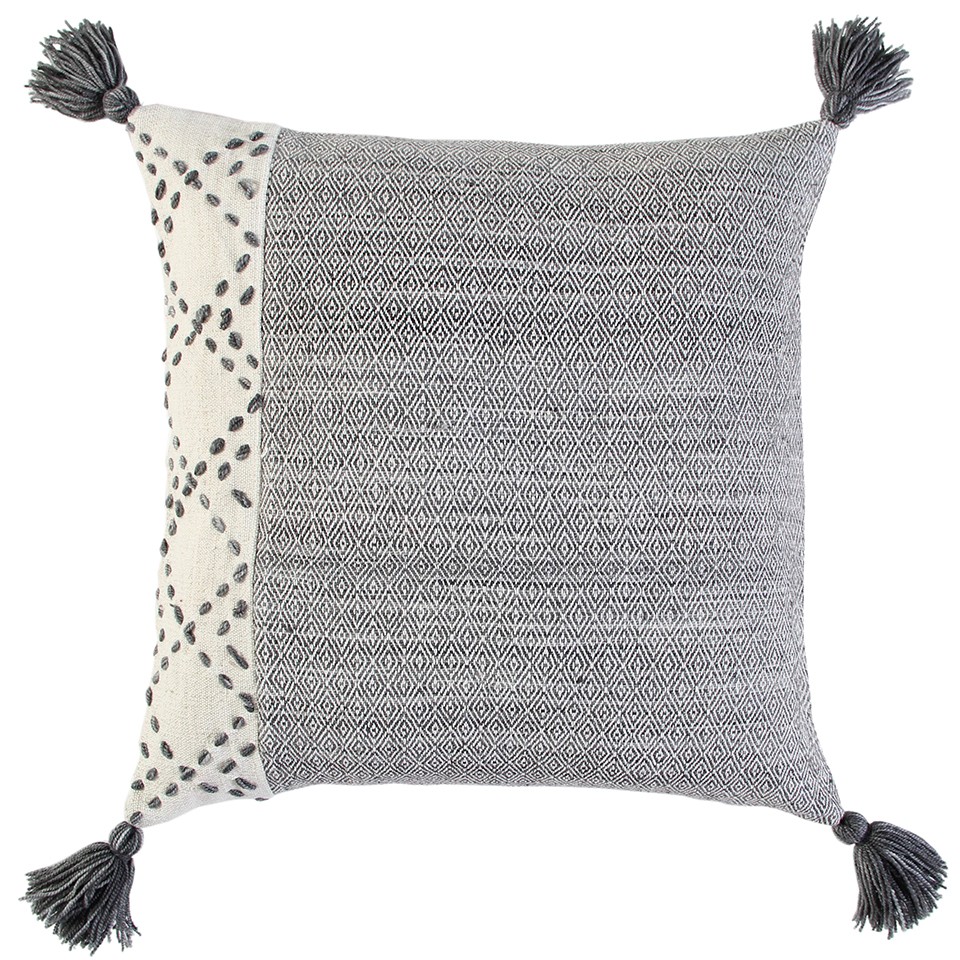 Ivory & Gray Accent Stitch Color Block Throw Pillow