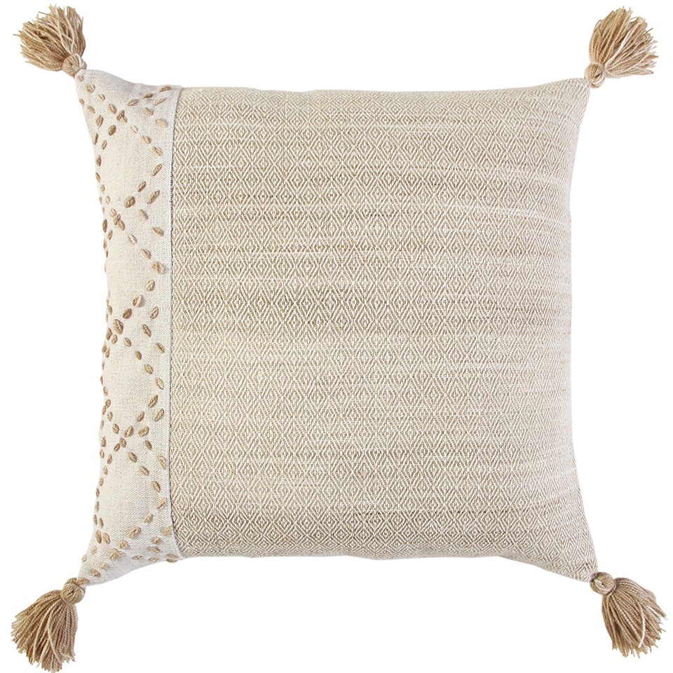 Ivory & Blush Accent Stitch Color Block Throw Pillow
