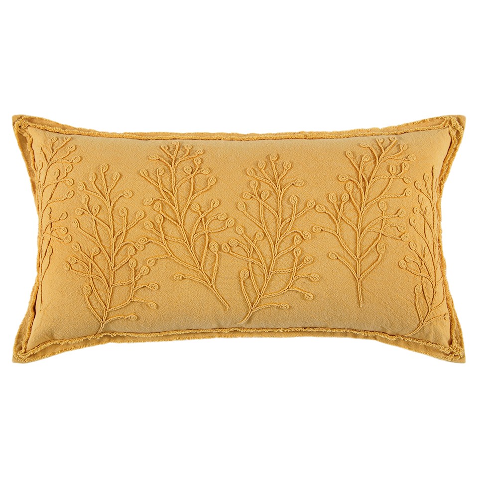 403483 Yellow Botanical Pattern Embroidered Lumbar Pillow